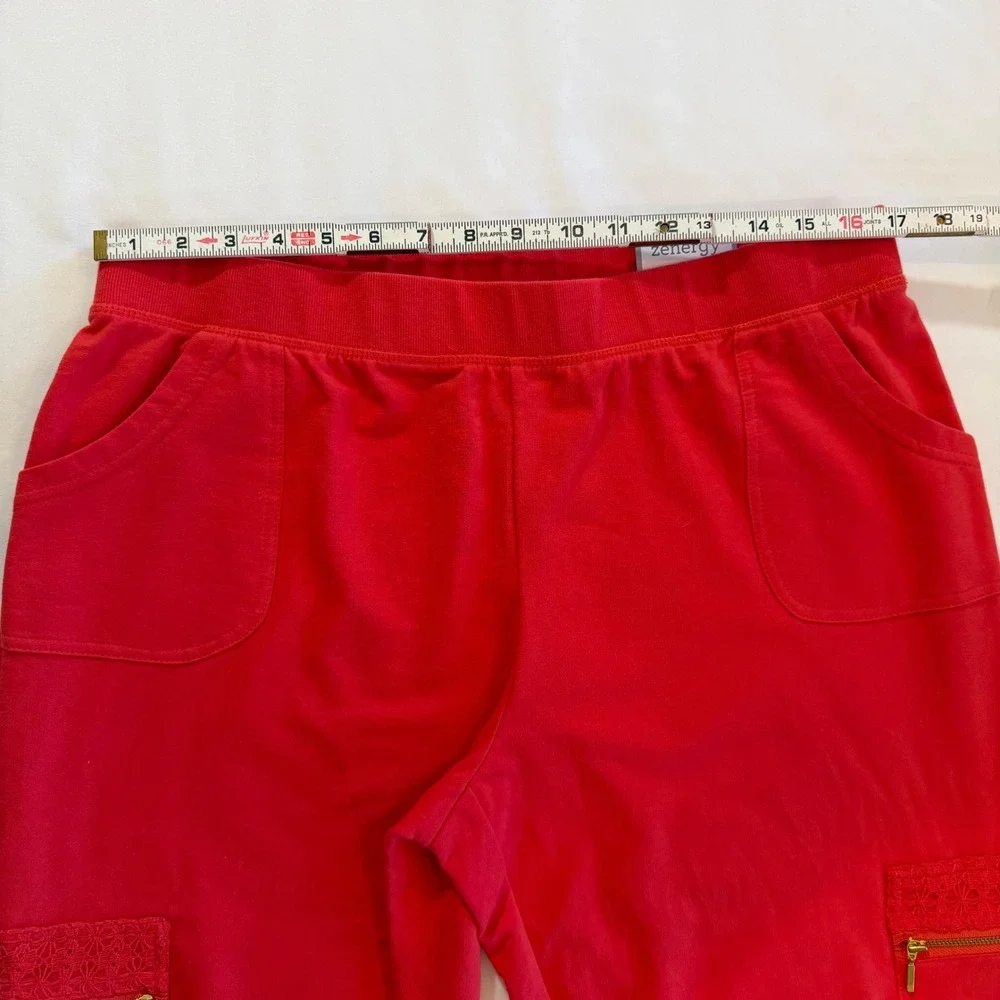 Hoodie & Crop Pants Set Chico's Zenergy Knit Orange Crochet Gold-tone Sz‎ 2 L
